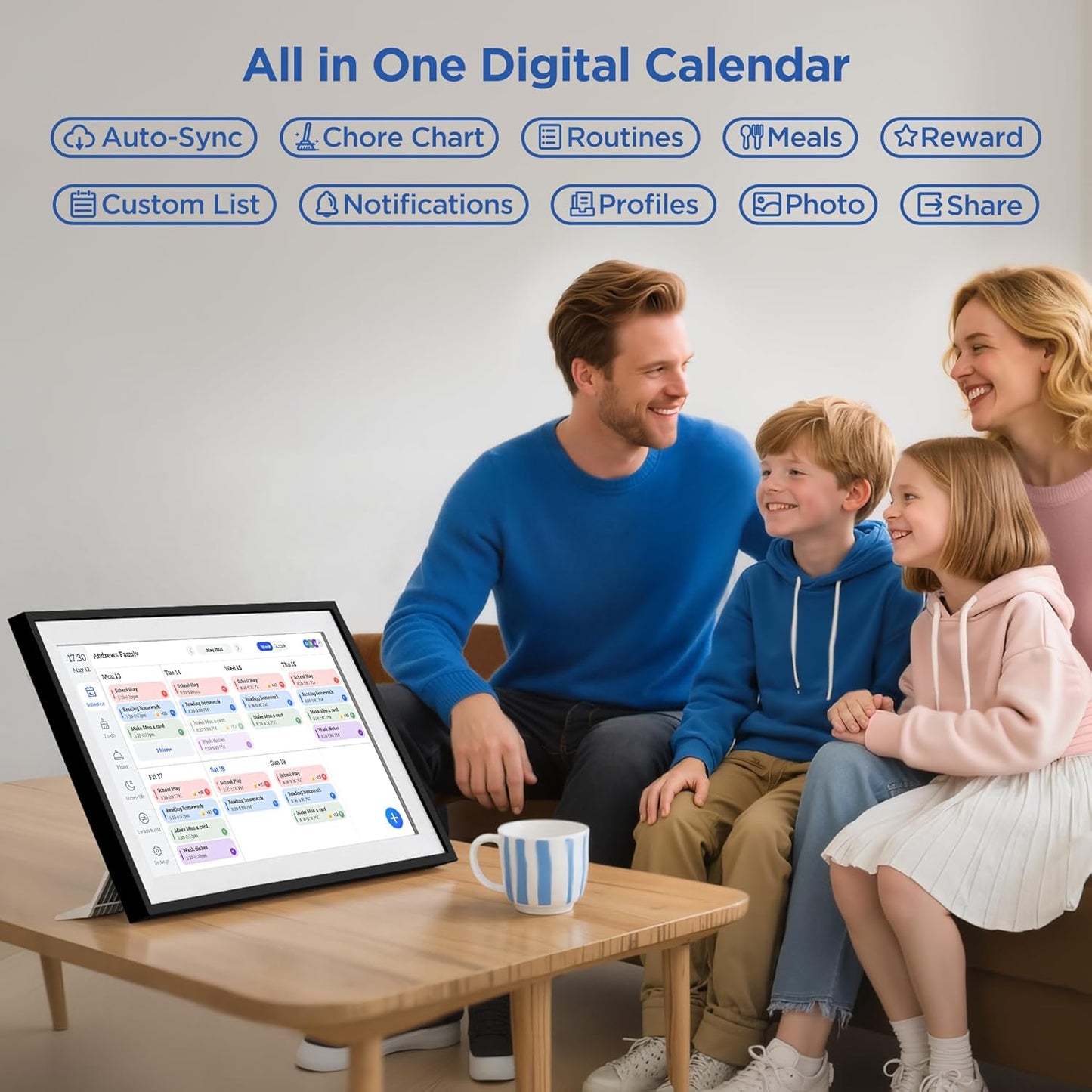 15.6 Inch Digital Calendar Chore Chart 1920 * 1080P Full HD Touchscreen Interactive Display Smart Electronic Calendar for Family Organizer Schedules Desk & Wall Mount Digital Planner Black