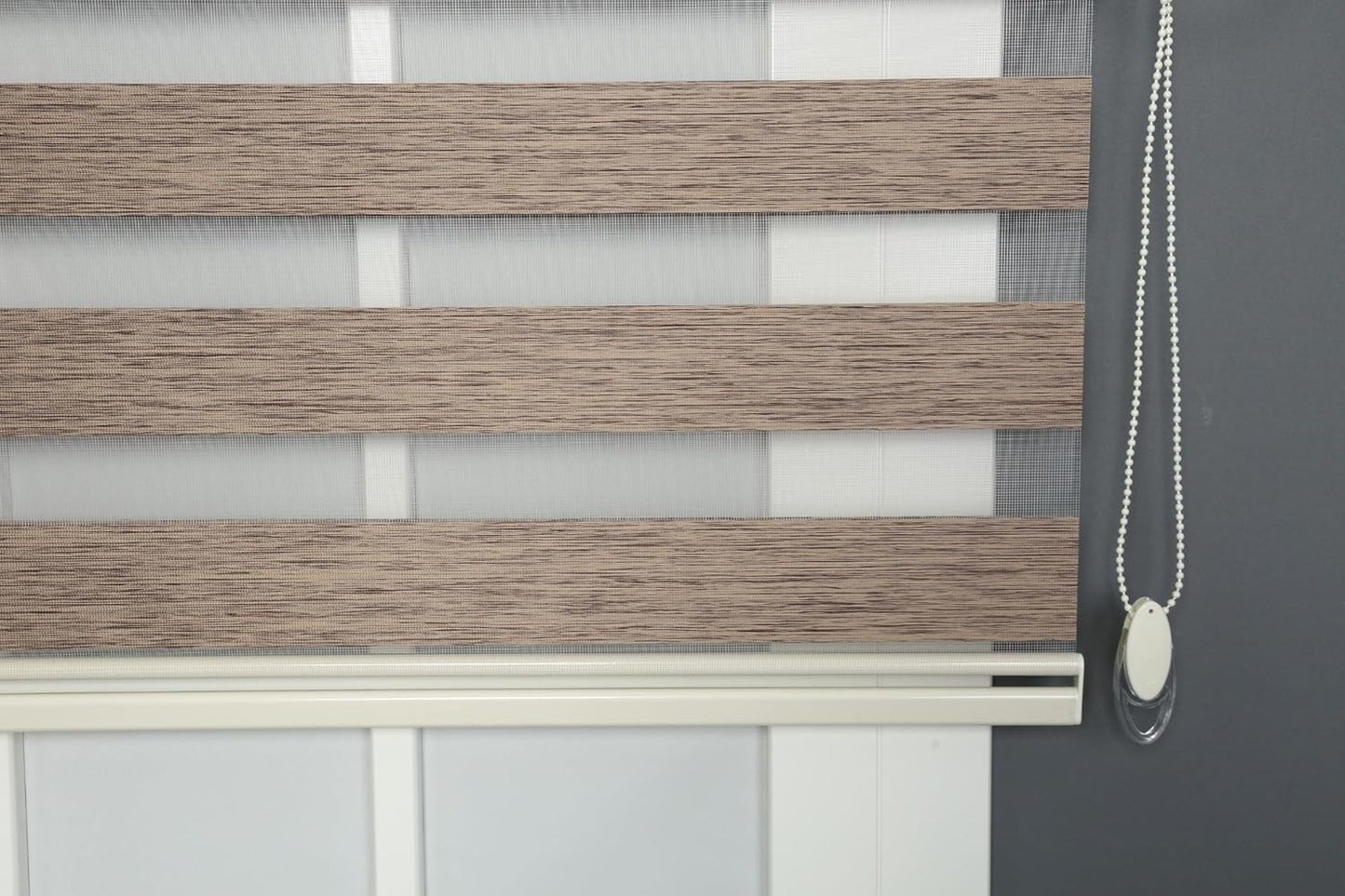 Shadesu Custom Size Zebra Blinds for Windows, 87" W x 72 H, Brown, Dual Layer Free-Stop Zebra Shades, Light Control for Day and Night, Sheer Blinds for Indoor Windows, Bedroom, Kitchen