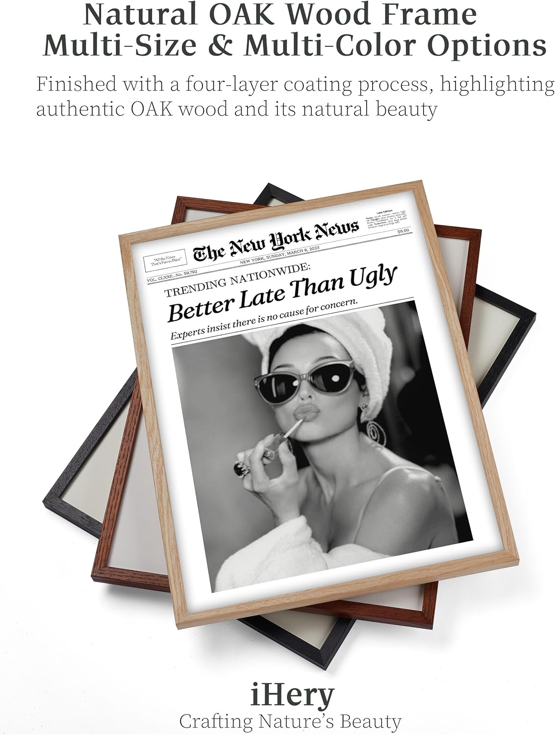 iHery Standard 12x16in Truly Natural OAK Wood Walnut Color Picture Frame with High Transparency Acrylic Glass Thickened Backboard, Photo Frames Minimalistic Design Narrow Border 1Pack