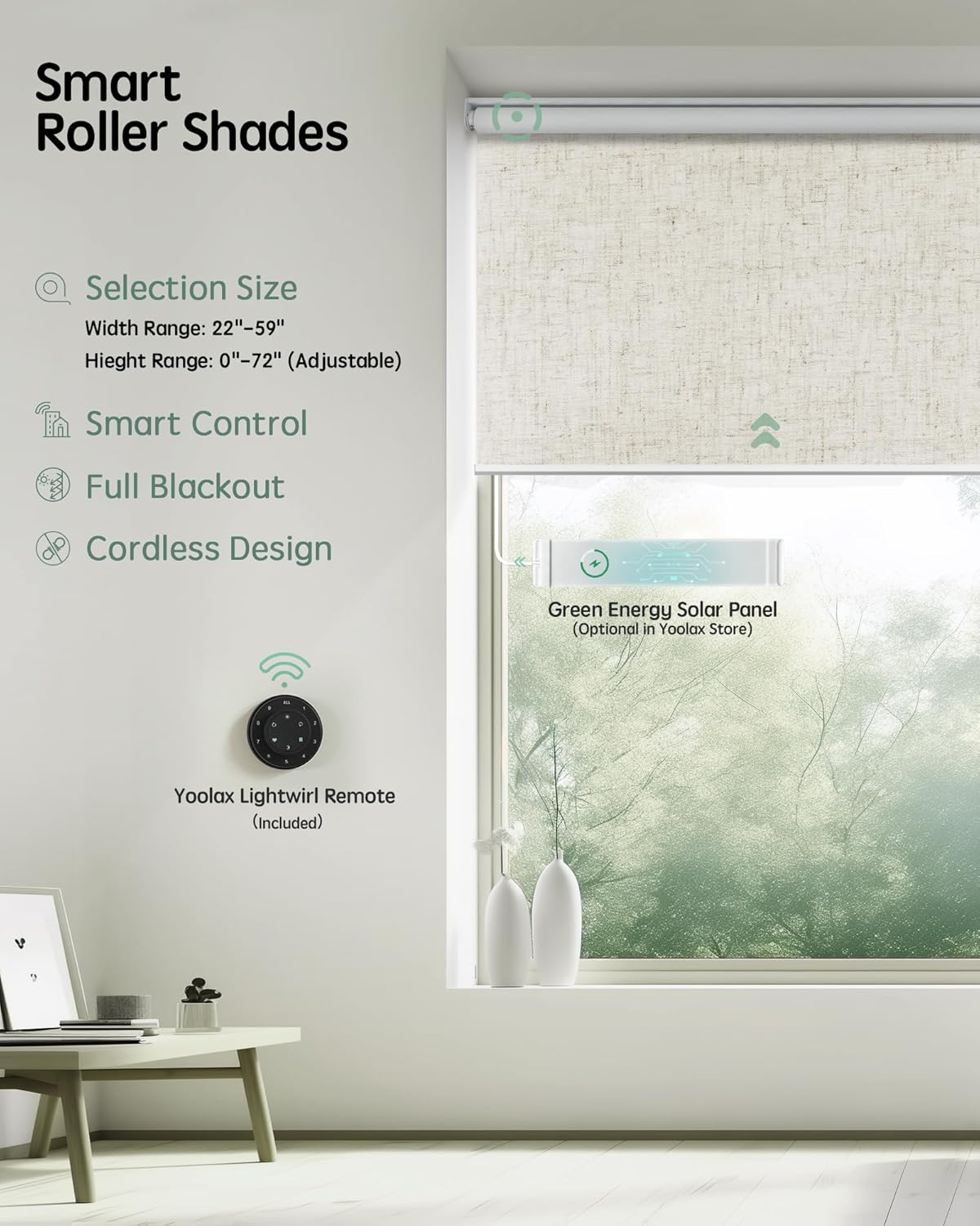Yoolax Motorized Blinds with Remote, Blackout Smart Blinds for Windows Motorized Roller Shades, Automatic Window Blinds Compatible with Alexa Electric Blinds (Linen Beige, 30" W x 72" H)