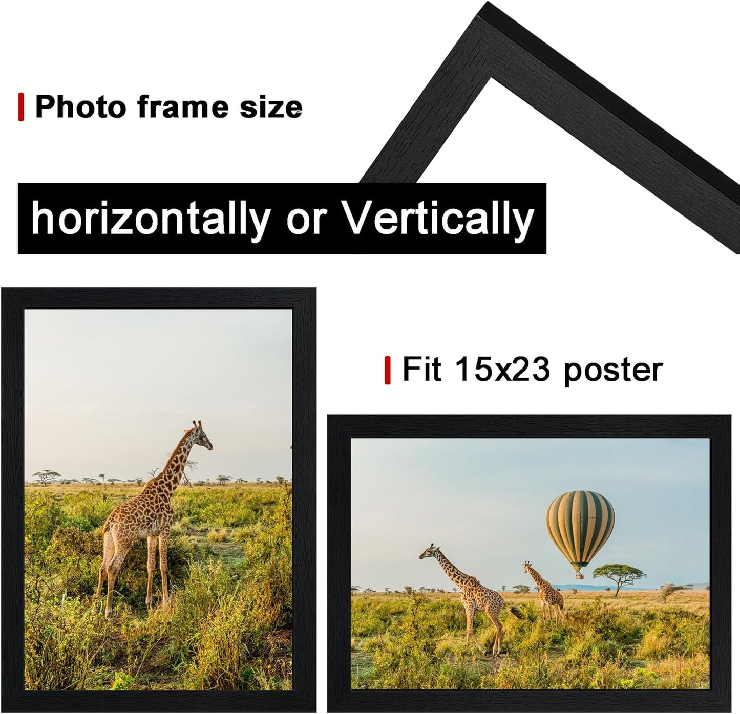 15x23 Picture Frame Set of 3, Wooden Frame Black for 15x23 Inch Picture Poster Photo with Durable Shatter Resistant Plexiglass,Wall Gallery Poster Photo frame 23 by 15 Frame for Wall best gift