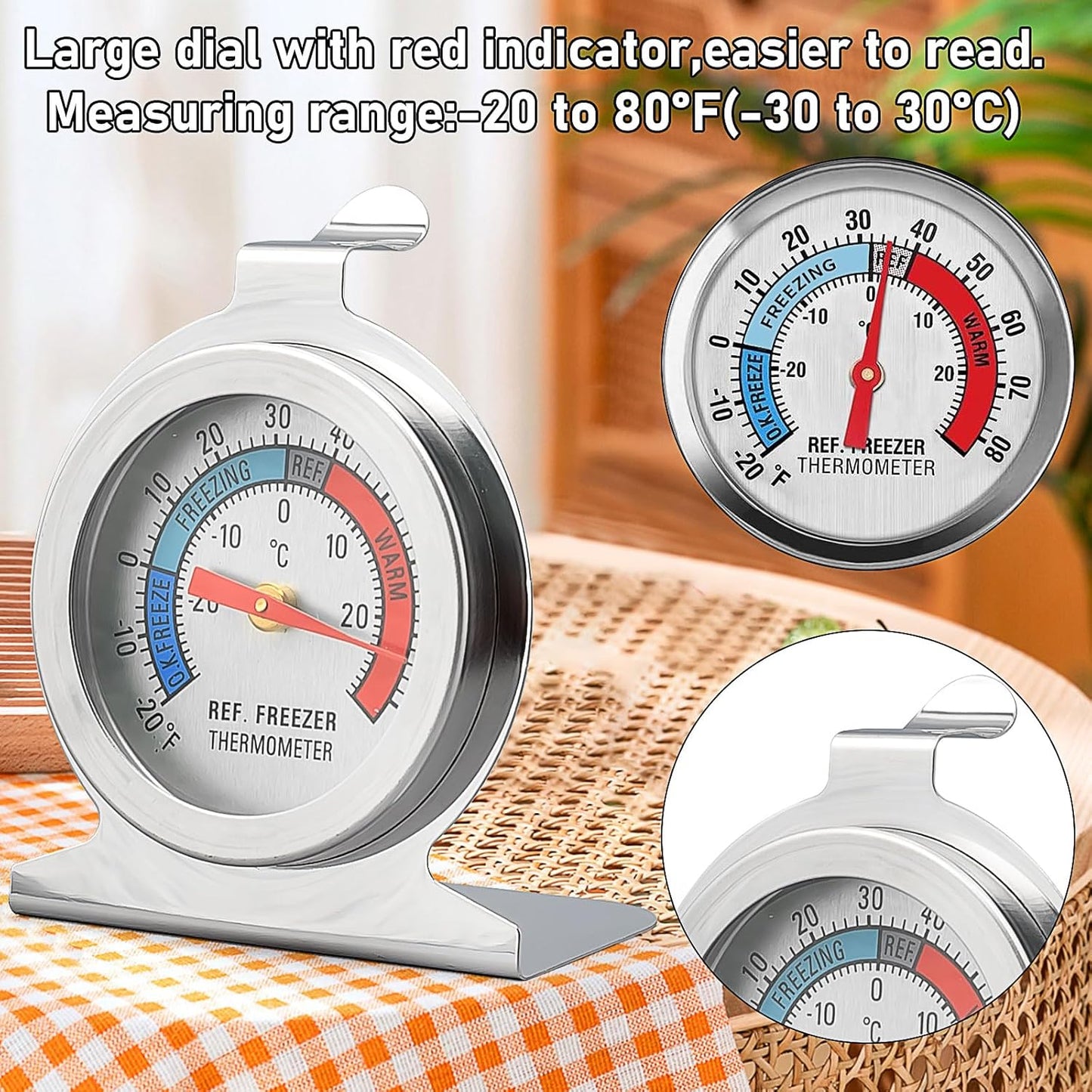 16 Pack Refrigerator Thermometer Large Dial Freezer Thermometer Classic Series Fridge Alarm Thermometer Internal Temperature Gauge for Fridge Freezer Cooler