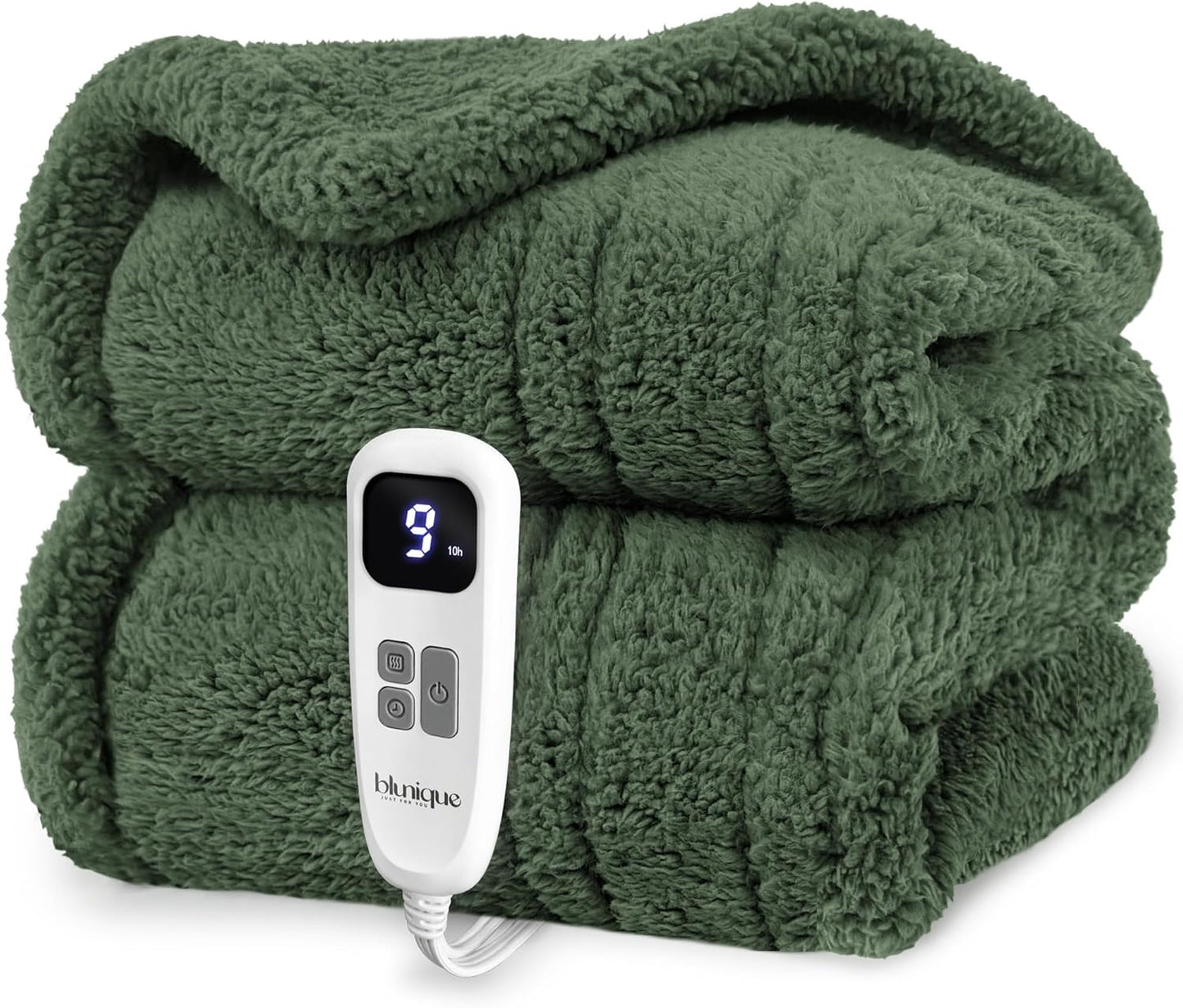 Heated Blanket Electric Blanket Throw - Fast Heating Blanket Throw Double Sided Sherpa Ultra Soft Cozy with 10 Heating Levels & 2-10 Hours Auto Off, Mashine Washable, 50 x 60 Inches, Green