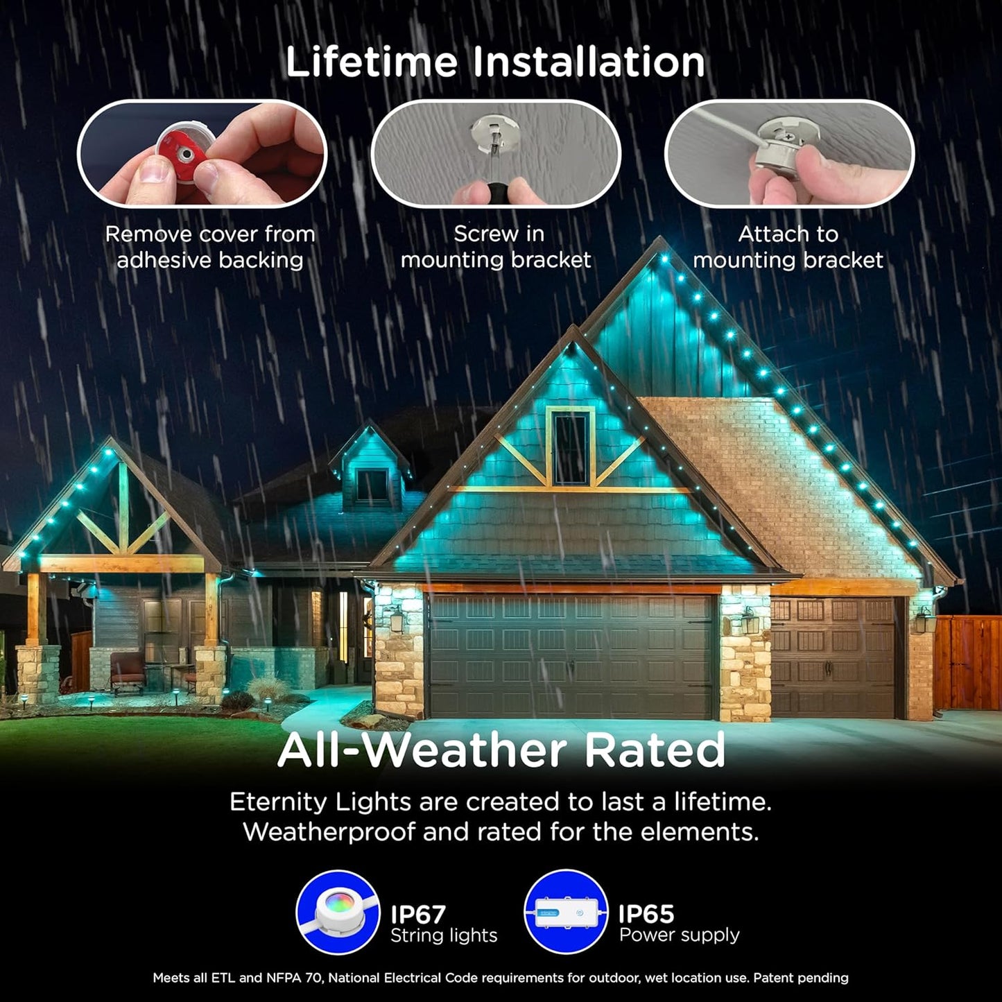 Enbrighten VIBE Eternity Permanent Outdoor Lights, 50ft, 36 RGBWIC LEDs, Smart Everyday Accent Lights, IP67 Waterproof, Compatible with Alexa, Google Home, White, 81102