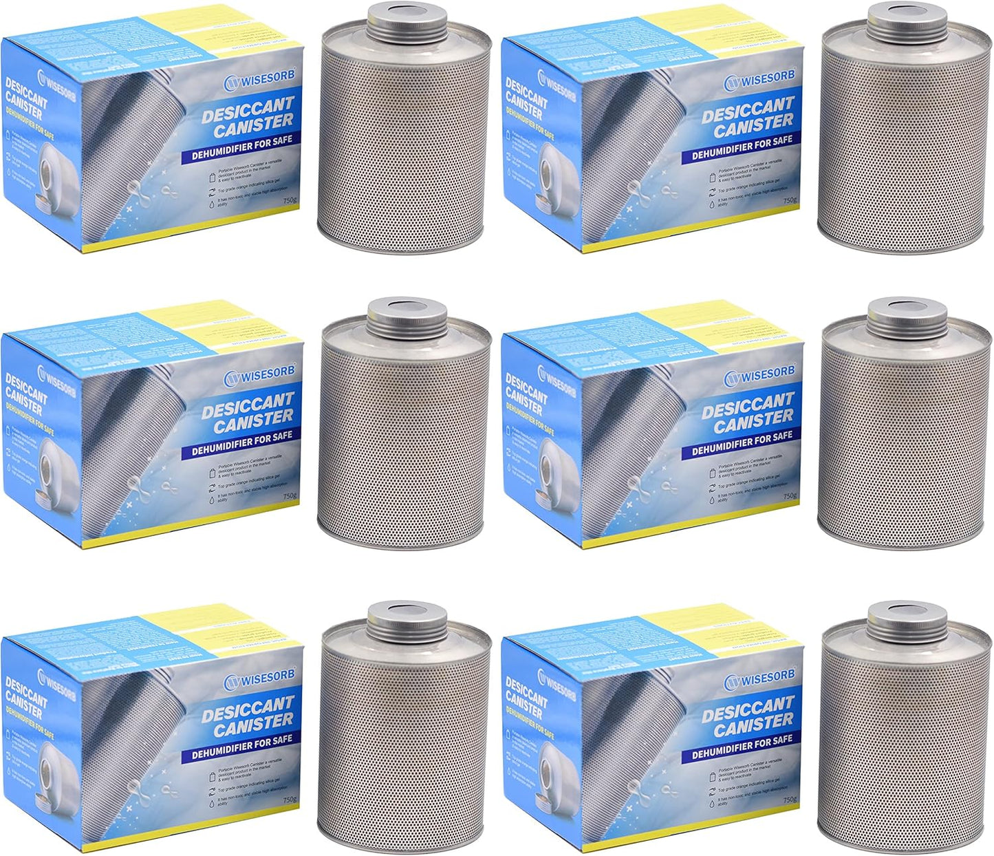 750 Grams 6pcs Gun Safe Dehumidifier, Reusable Canister Desiccant Dehumidifier, Rechargeable 1.65 Lbs Indicating Silica Gel Orange To Green