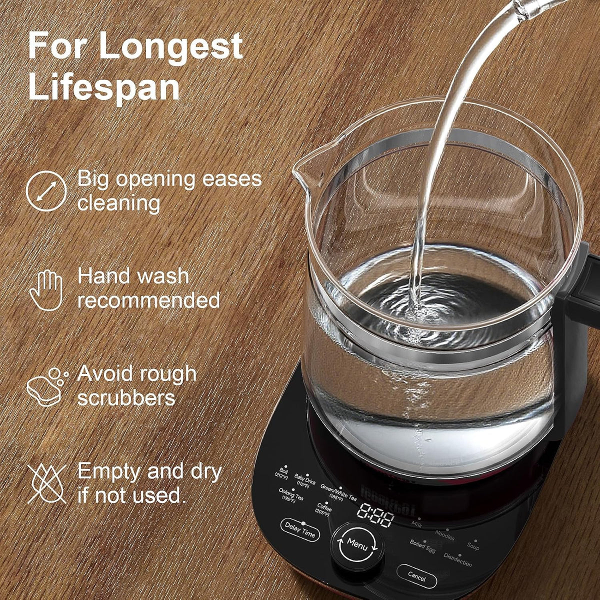 Glass Electric Kettle with Tea Infuser – 1.5L Stainless Steel, 1200W Rapid Boil, Temp & Programmable Control for Teas/Coffee – Black