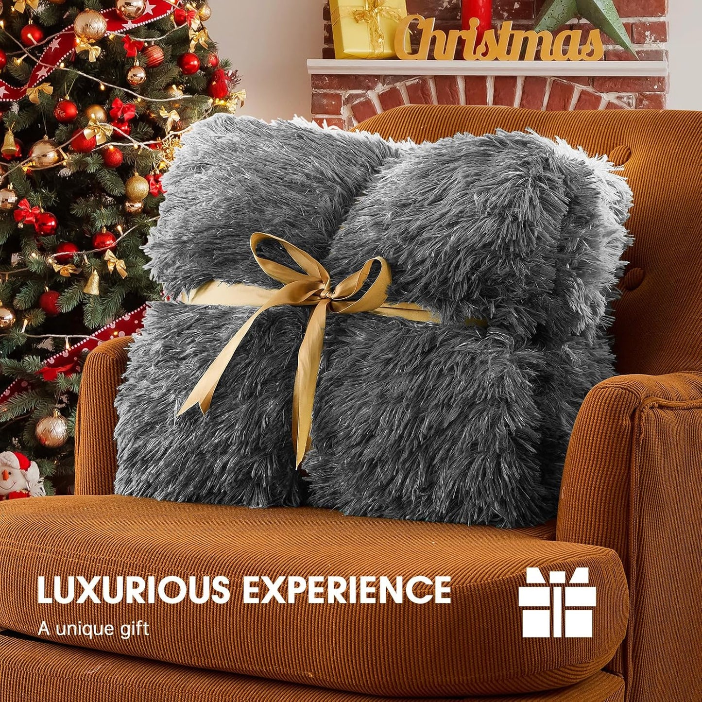 Heated Electric Blanket Throw–Faux Fur with Soft Thick Sherpa,Warm Winter Birthday Gifts for Women Grandma，10 Heat Settings,5 Time Settings with Fast Heating, 50x60, Foggy Dusk