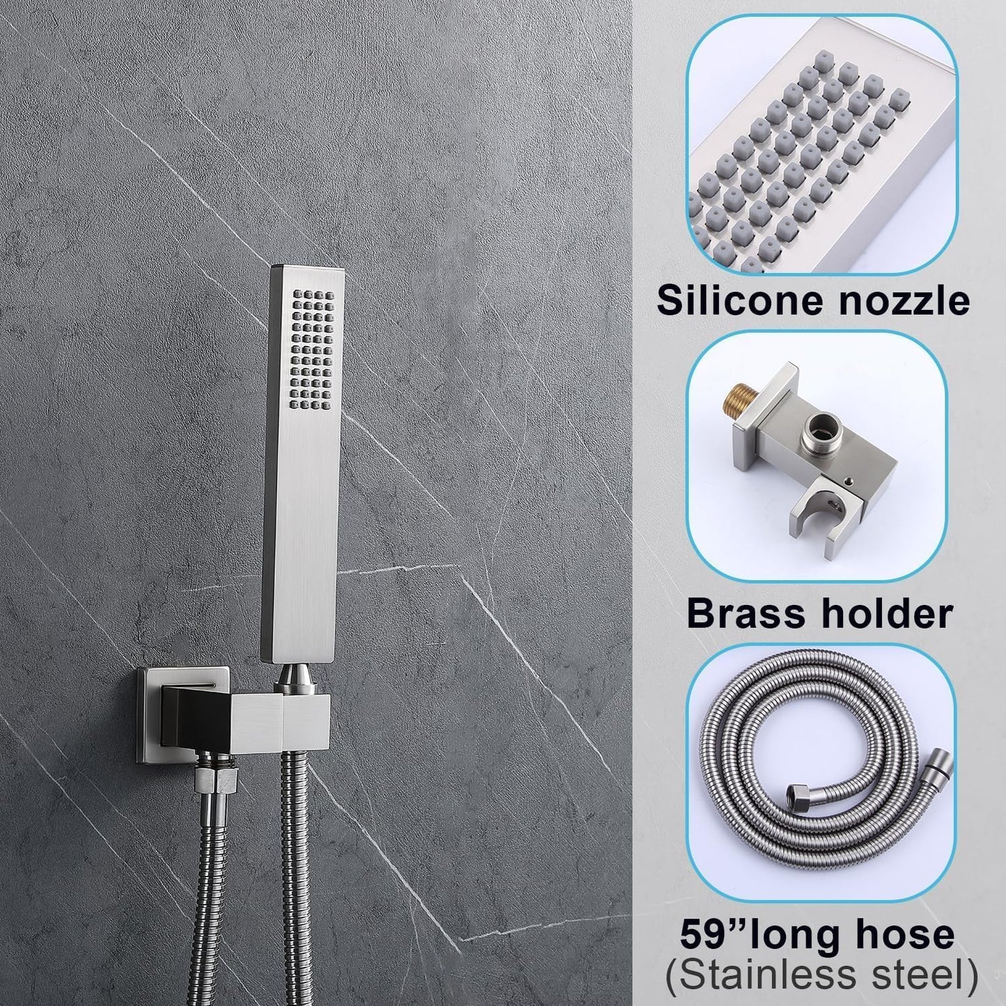 Digital Display Dual Head Shower system Rain Shower System Shower Wall Mount 10 Inch Ceiling Shower Head with 6 Inch Shower Head with shower handheld(Brushed Nickel)