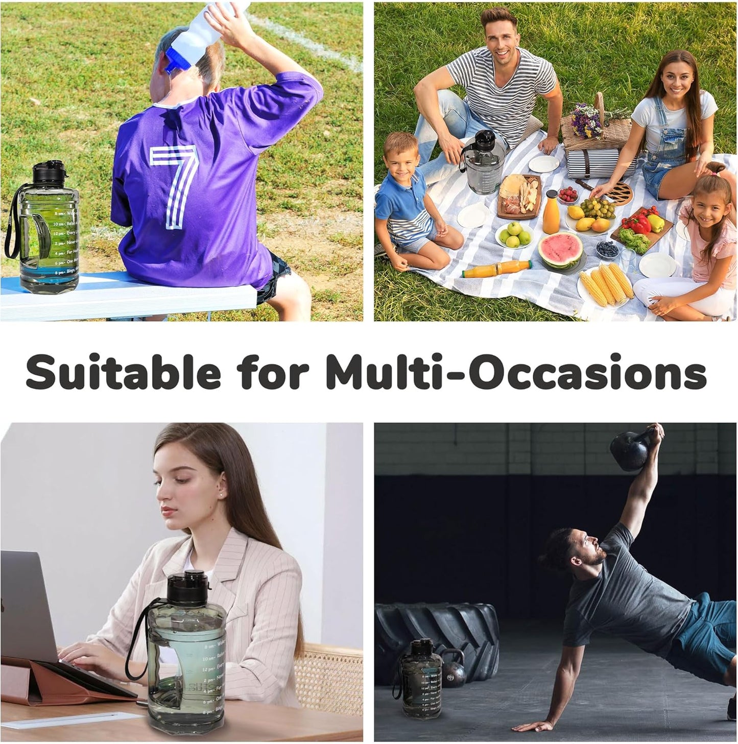 1 Gallon Water Bottle, Water Jug with Motivational Time Marker & Strap & Handle,Large-Capacity leakproof water bottles for Travel Sport Gym Outdoor（Clear