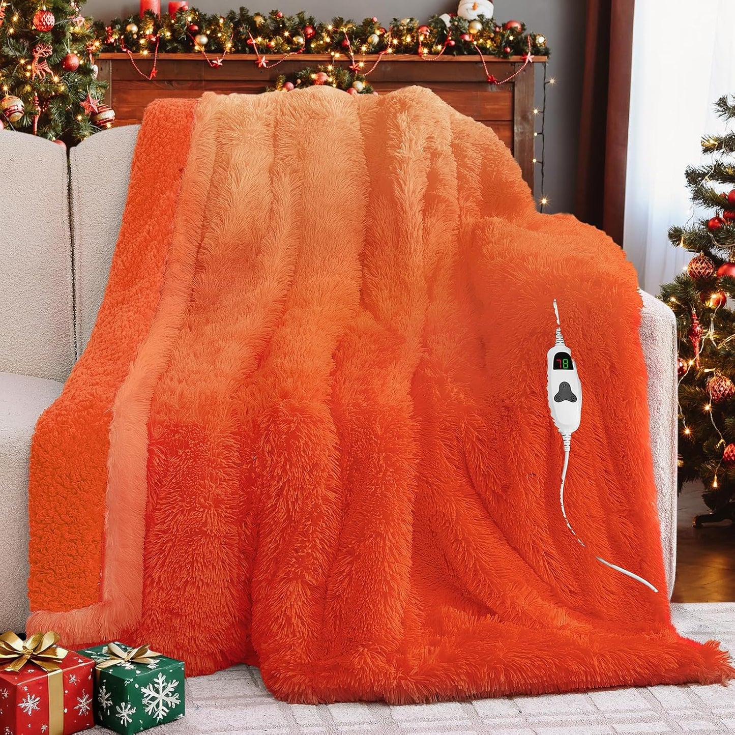 Heated Electric Blanket Throw–Faux Fur with Soft Thick Sherpa,Warm Winter Birthday Gifts for Women Grandma，10 Heat Settings,5 Time Settings with Fast Heating, 50x60, Cocoa Brown