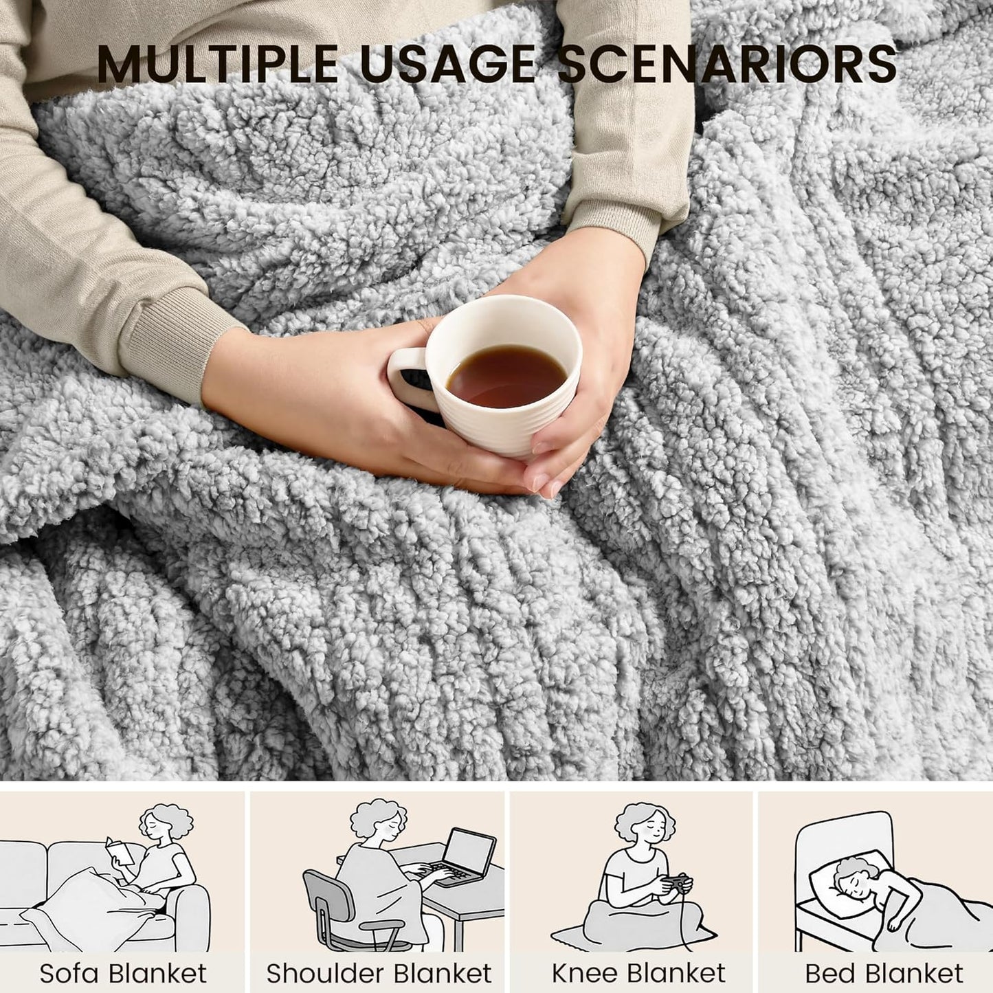 Heated Blanket Electric Blanket Queen - Fast Heating Blanket Throw Dual Control Double Sided Sherpa with 6 Heating Levels & 1-10 Hours Auto Off, Mashine Washable, 84 x 90 Inches, Grey