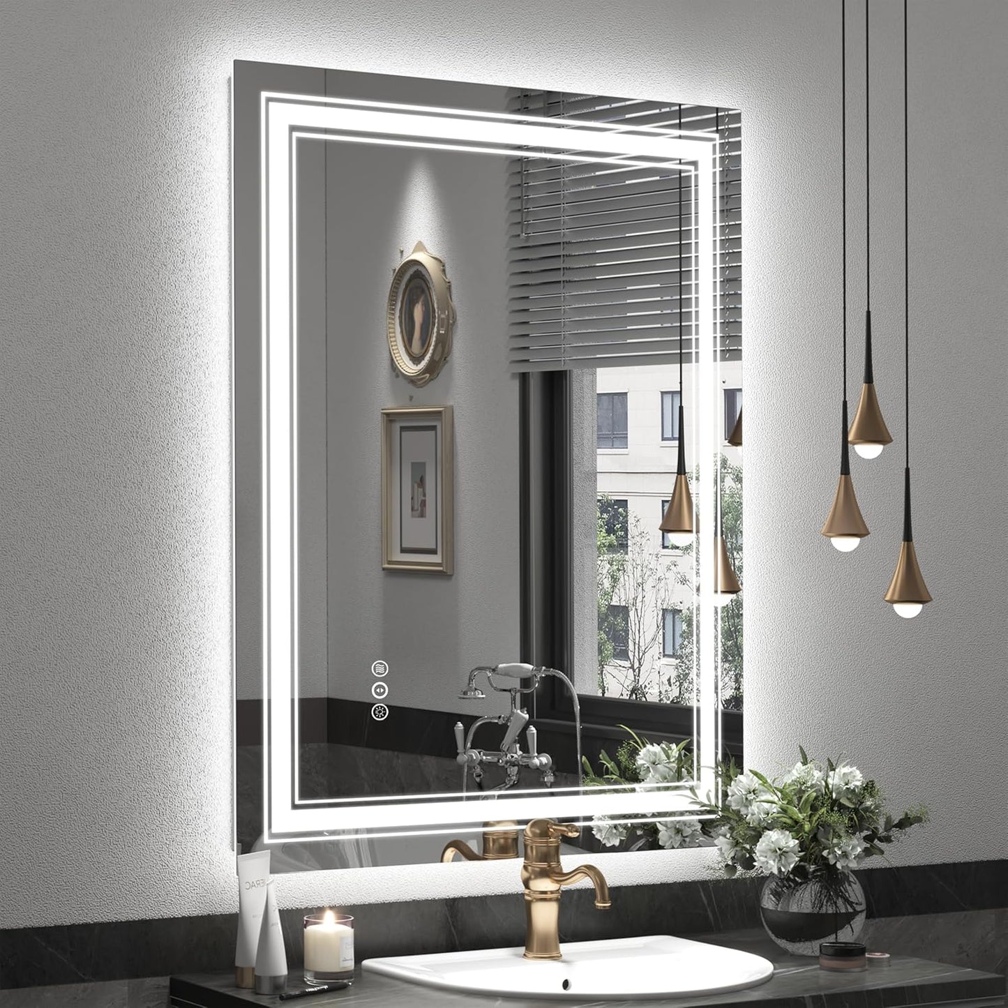28x36 LED Lighted Mirror for Bathroom Wall, Dimmable Vanity Mirror with Lights, Backlit and Front lit, Dimmable, Anti-Fog, Shatter-Poof (Horizontal/Vertical)