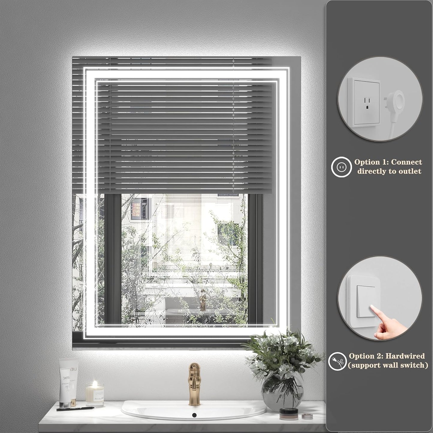 60x30 Inch LED Bathroom Mirror for Wall, Illuminated Vanity Mirror with Lights, Dimmable, Anti-Fog, Shatter-Proof, ETL Listed (Backlit and Front Lighted)