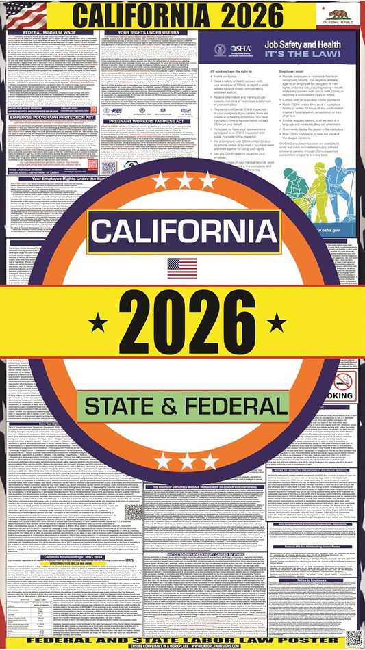 2026 California (CA) State Labor Law Poster - State, Federal and OSHA Compliant Laminated Poster - Spanish Version - Ideal for Posting in The Workplace - Easy to Read