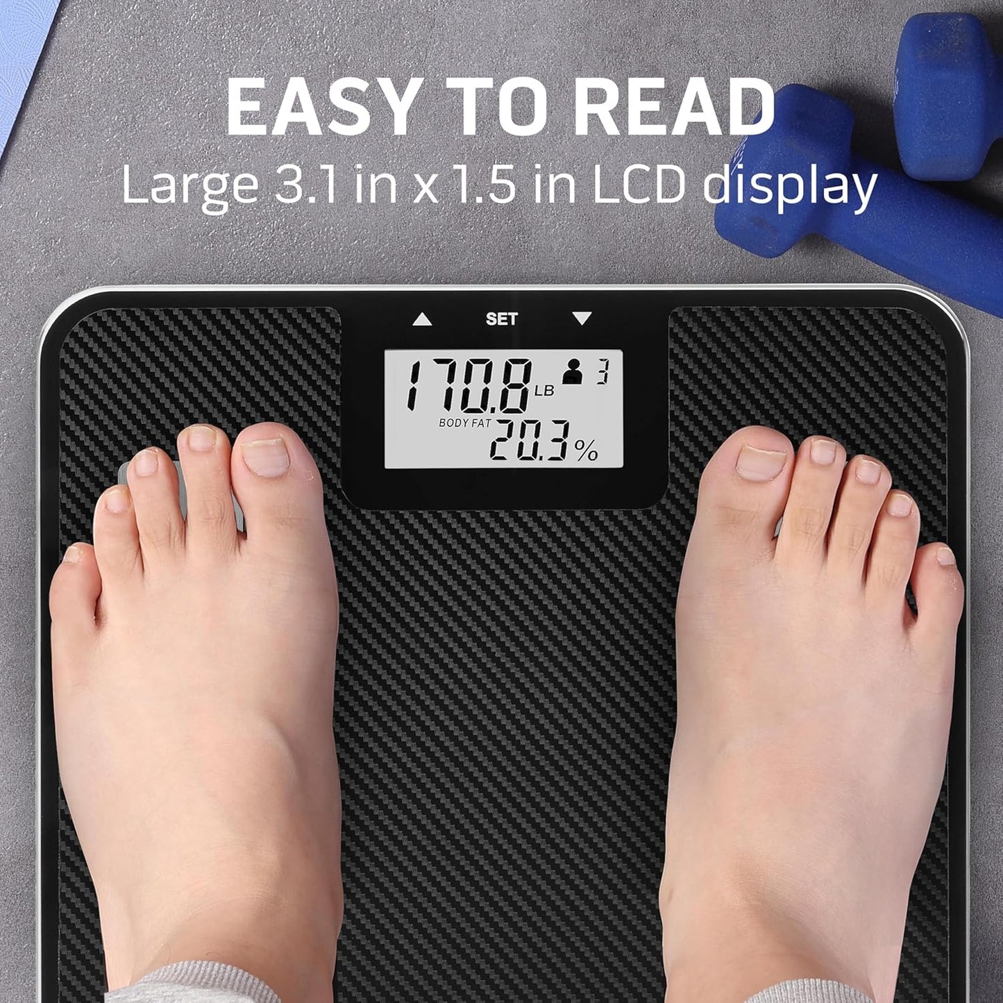 Health o meter Digital Body Composition Scale – BMI, Body Fat & Water Mass Measurement, Multi-User Tracking, 450 lb Capacity, Step-On Carbon Fiber Platform, Backlit Display, 3 AAA Batteries Included