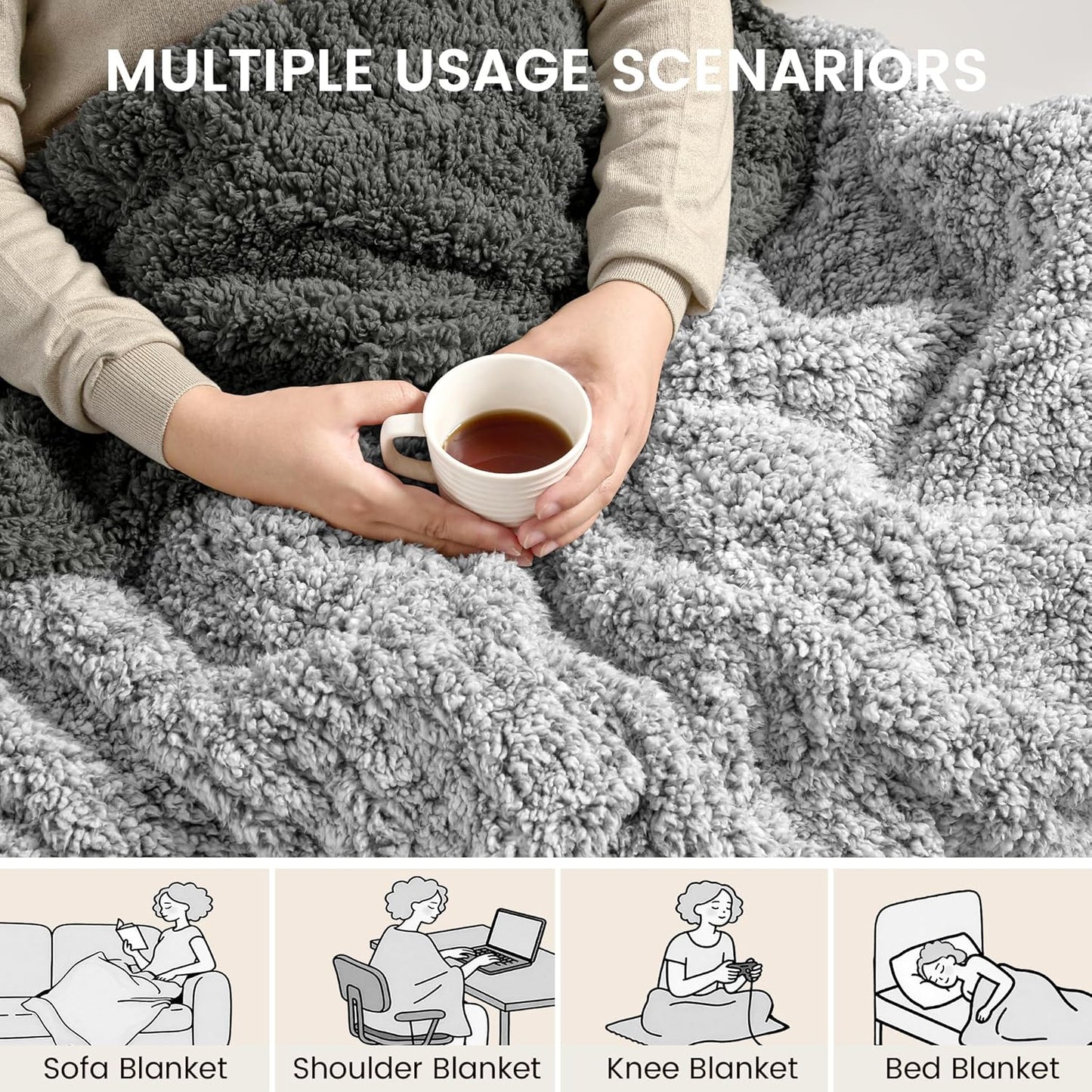 Heated Blanket Electric Blanket Twin - Fast Heating Blanket Throw Double Sided Sherpa Ultra Soft Cozy with 10 Heating Levels & 2-10 Hours Auto Off, Mashine Washable, 62 x 84 Inches, Grey Twin