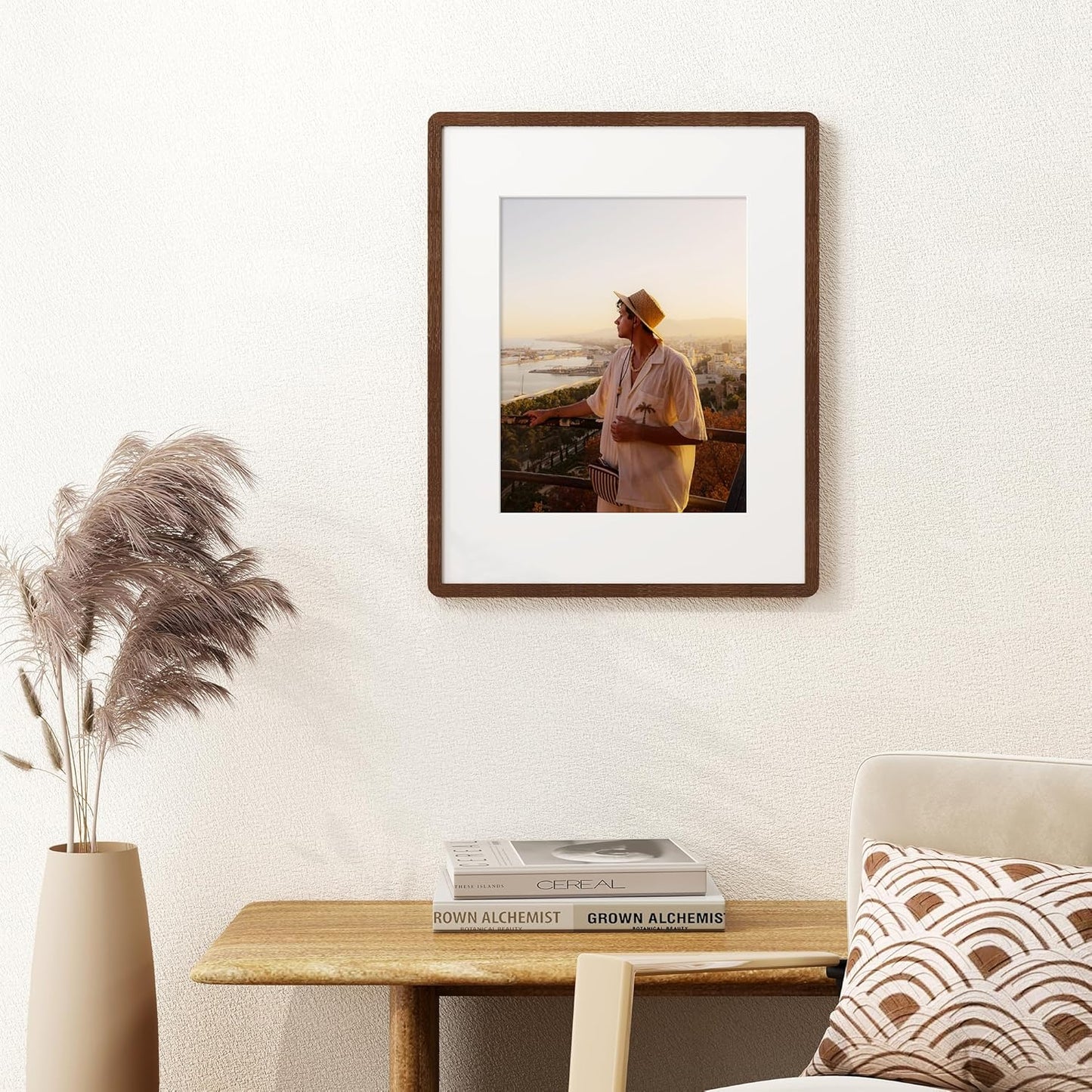 16x20 Picture Frame for Wall, Solid Oak Wood 16 by 20 Frames, 16 x 20 Poster Frame with Tempered Glass, 16x20 Frame Matted to 11x14, 16"x20" Wood Frame for Home Decor, Walnut Color, 1 Pack