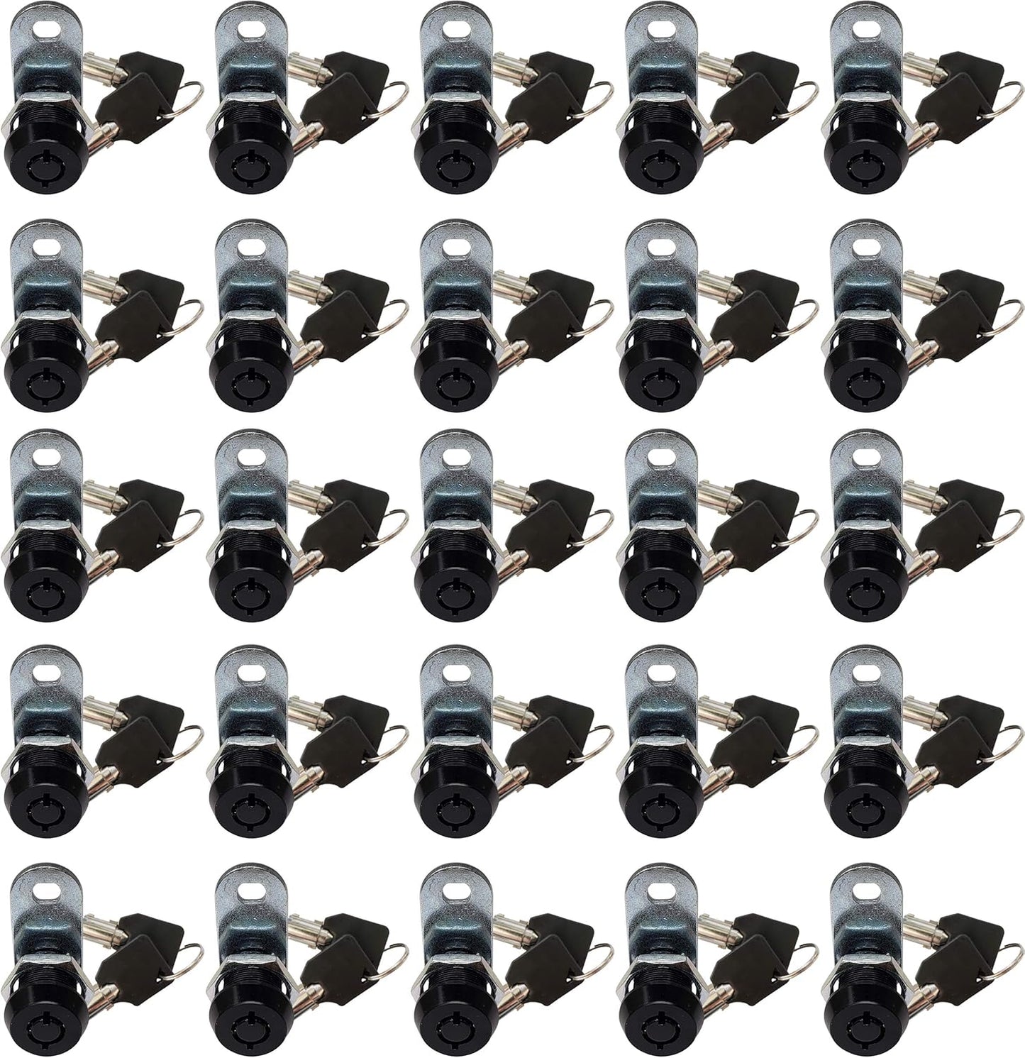 Admiral Locks Tubular Cam Lock, Keyed Alike Removable Key RV Compartment Storage Lock Cabinet Locks (Black Pack of. 25, 5/8" 180°)
