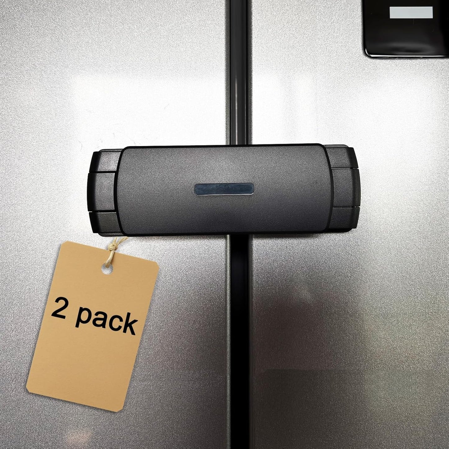 2 Pack Premium Child Safety Lock for French Fridge/Side-by-Side Refrigerator/Double Door Freezer or Cabinet, Adjustable Width & Easy to Install (Black)