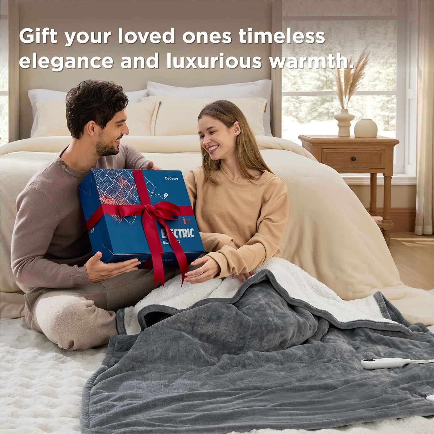 Bedsure Heated Blanket Throw Blanket - Fast Heating Electric Blanket, Soft Flannel Heated Throw with 4 Time Settings, 6 Heating Settings, Warm Gifts for Grandma Granpa (50x60 inches, Pageant Blue)